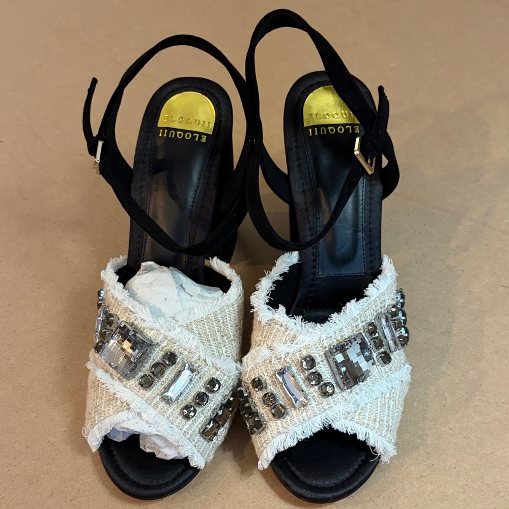 Eloquii Black and Cream Embellished Heels Size 11W